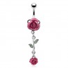 Piercing nombril fleur 04 - Roses roses et feuilles