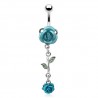 Piercing nombril fleur 04 - Roses bleu-clair et feuilles