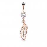 Piercing nombril feuille rose zircones rectangulaires (D155)