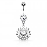 Piercing nombril cercle gris zircones transparents (D17)