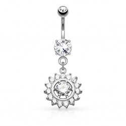 Piercing nombril cercle gris zircones transparents (D17)
