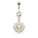 Piercing nombril cercle jaune zircones transparents (D17)