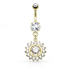 Piercing nombril cercle jaune zircones transparents (D17)
