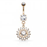 Piercing nombril cercle rose zircones transparents (D17)