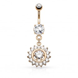 Piercing nombril cercle rose zircones transparents (D17)