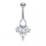 Piercing nombril pluie de zircones gris (D54)