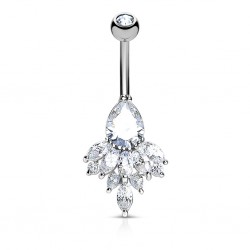Piercing nombril pluie de zircones gris (D54)