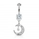 Piercing nombril lune grise pendante trois strass (D137)