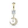 Piercing nombril lune jaune pendante trois strass (D137)