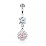 Piercing nombril pendant gris multi-cristaux (D172)