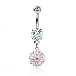 Piercing nombril pendant gris multi-cristaux (D172)