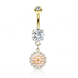 Piercing nombril pendant jaune multi-cristaux (D172)
