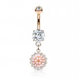 Piercing nombril pendant rose multi-cristaux (D172)
