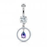 Piercing nombril cercle gris cristal lilas (D184)