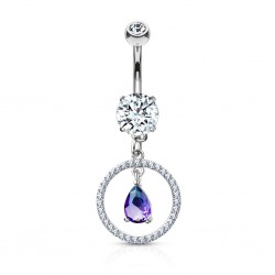 Piercing nombril cercle gris cristal lilas (D184)