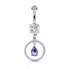 Piercing nombril cercle gris cristal lilas (D184)