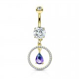 Piercing nombril cercle jaune cristal lilas (D184)