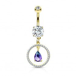Piercing nombril cercle jaune cristal lilas (D184)