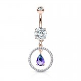 Piercing nombril cercle rose cristal lilas (D184)