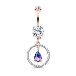 Piercing nombril cercle rose cristal lilas (D184)