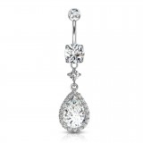 Piercing nombril cristal ovale gris pendant deluxe (D198)