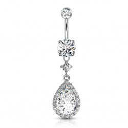 Piercing nombril cristal ovale gris pendant deluxe (D198)