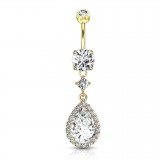Piercing nombril cristal ovale jaune pendant deluxe (D198)