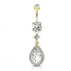 Piercing nombril cristal ovale jaune pendant deluxe (D198)