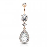 Piercing nombril cristal ovale rose pendant deluxe (D198)