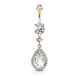 Piercing nombril cristal ovale rose pendant deluxe (D198)