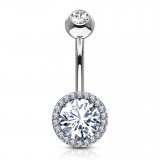 Piercing nombril rond gris cristal transparent (D197)