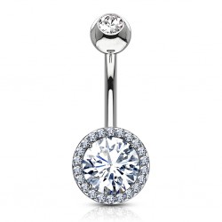 Piercing nombril rond gris cristal transparent (D197)