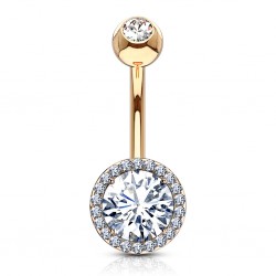 Piercing nombril rond rose cristal transparent (D197)
