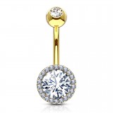 Piercing nombril rond jaune cristal transparent (D197)