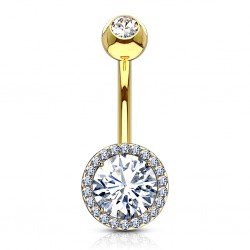Piercing nombril rond jaune cristal transparent (D197)