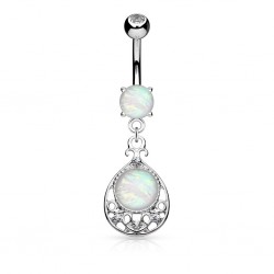 Piercing nombril goutte deluxe grise opalite (D192)