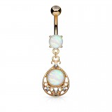 Piercing nombril goutte deluxe rose opalite (D192)