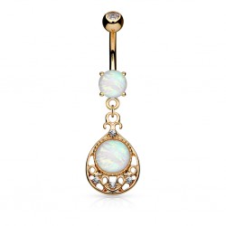Piercing nombril goutte deluxe rose opalite (D192)