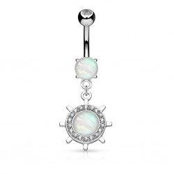 Piercing nombril gouvernail gris opalite (D191)