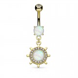 Piercing nombril gouvernail jaune opalite (D191)