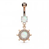 Piercing nombril gouvernail rose opalite (D191)