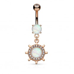 Piercing nombril gouvernail rose opalite (D191)