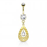 Piercing nombril goutte jaune avec zircone (D101)