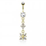 Piercing nombril pendant gris cristaux (D81)