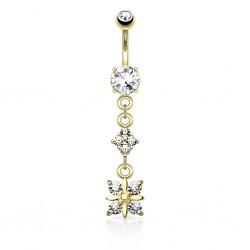 Piercing nombril pendant gris cristaux (D81)
