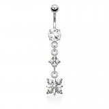 Piercing nombril pendant gris cristaux (D81)