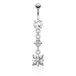 Piercing nombril pendant gris cristaux (D81)