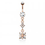Piercing nombril pendant rose cristaux (D81)