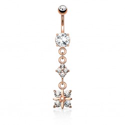Piercing nombril pendant rose cristaux (D81)