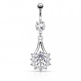 Piercing nombril pendant gris cristaux ronds (D69)